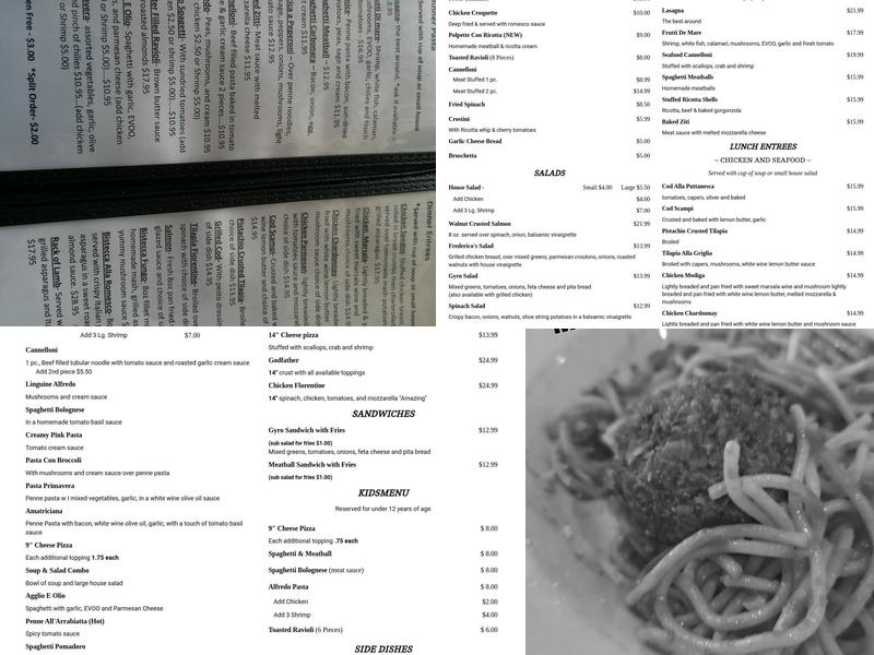 Frederico's Restaurant Menu