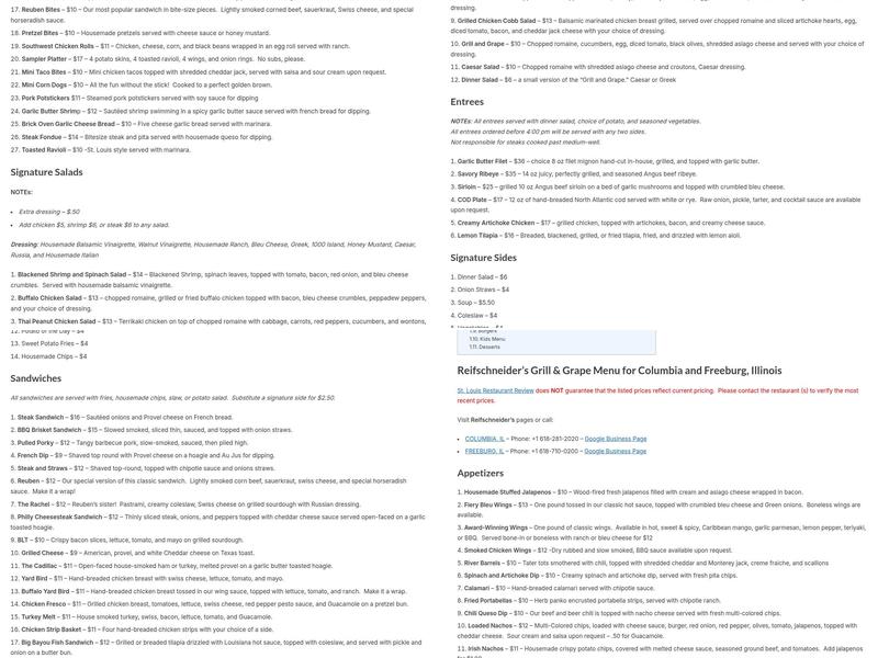 Reifschneider's Grill & Grape Menu