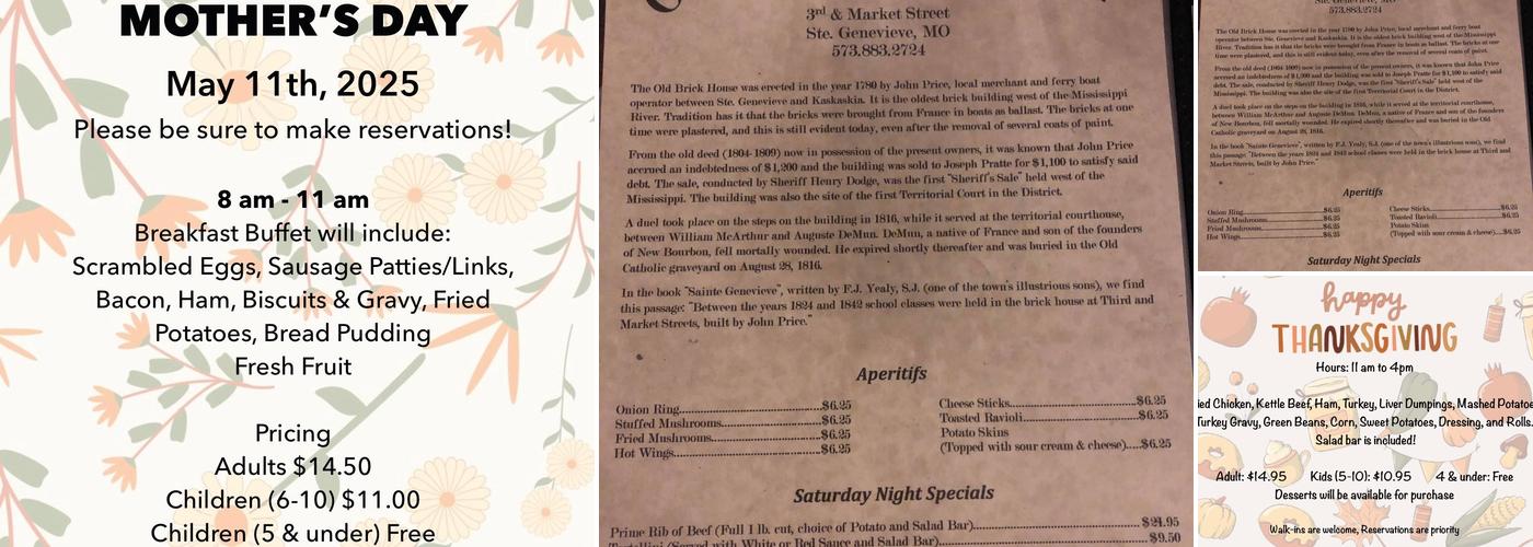 Old Brick House Menu