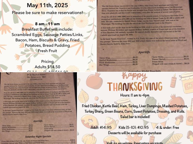 Old Brick House Menu