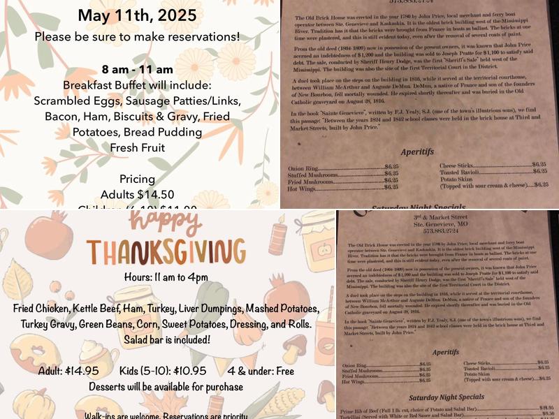 Old Brick House Menu