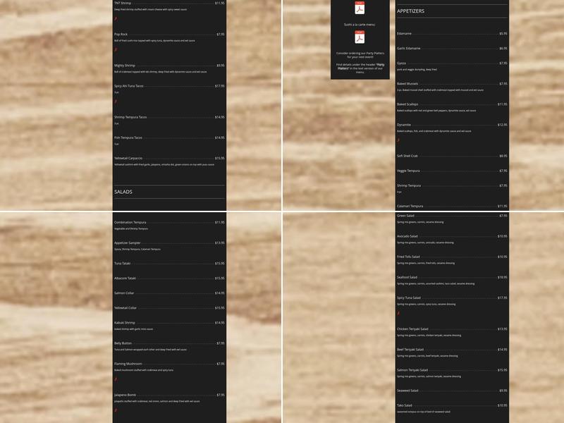 Kabuki Sushi & Grill Menu