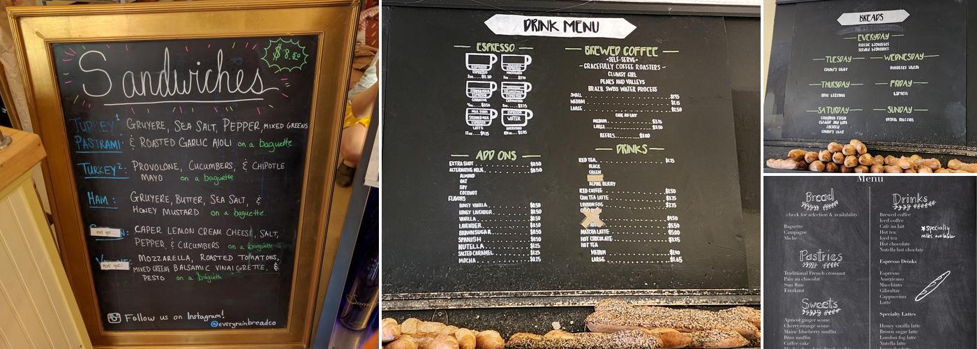 Evergrain Bread Company Menu