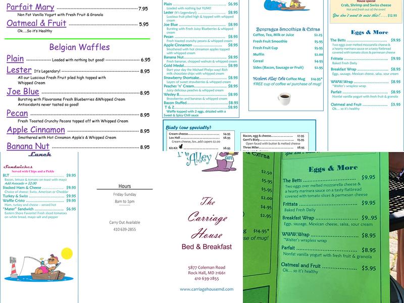 Muskrat Alley Cafe & Carriage House B&B Menu