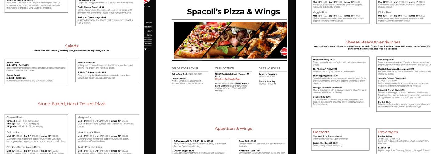 Spacoli's Pizza & Wings Menu