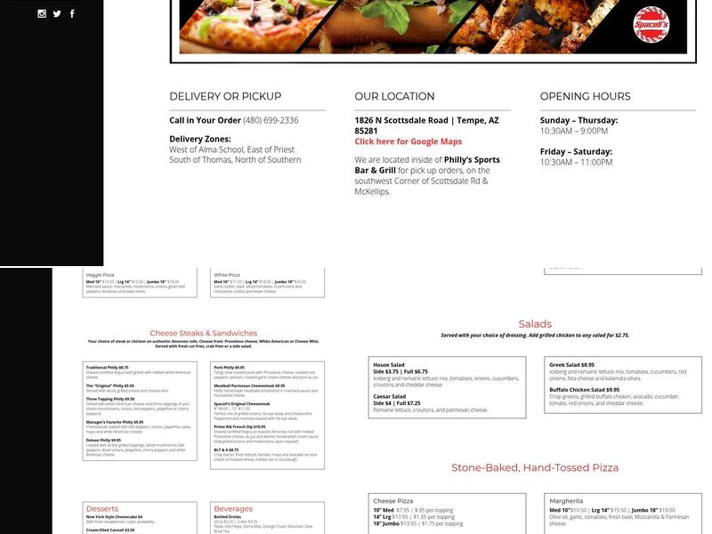 Spacoli's Pizza & Wings Menu