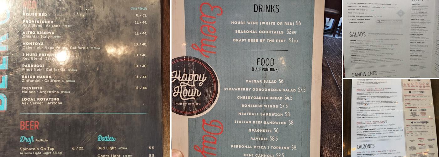 Spinato's Pizzeria and Family Kitchen Menu