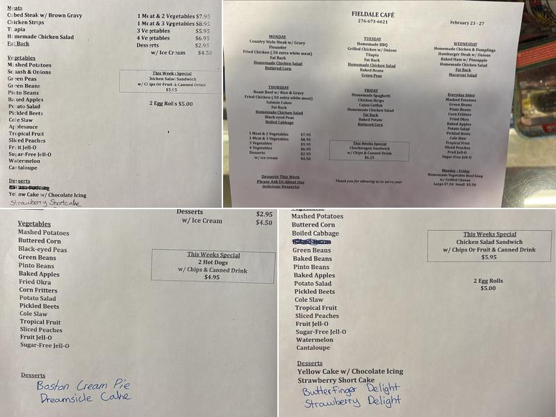 Fieldale Cafe Menu