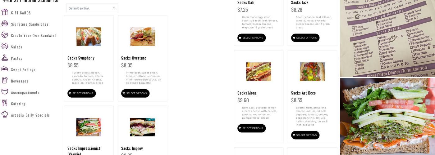 Sacks Arcadia Menu