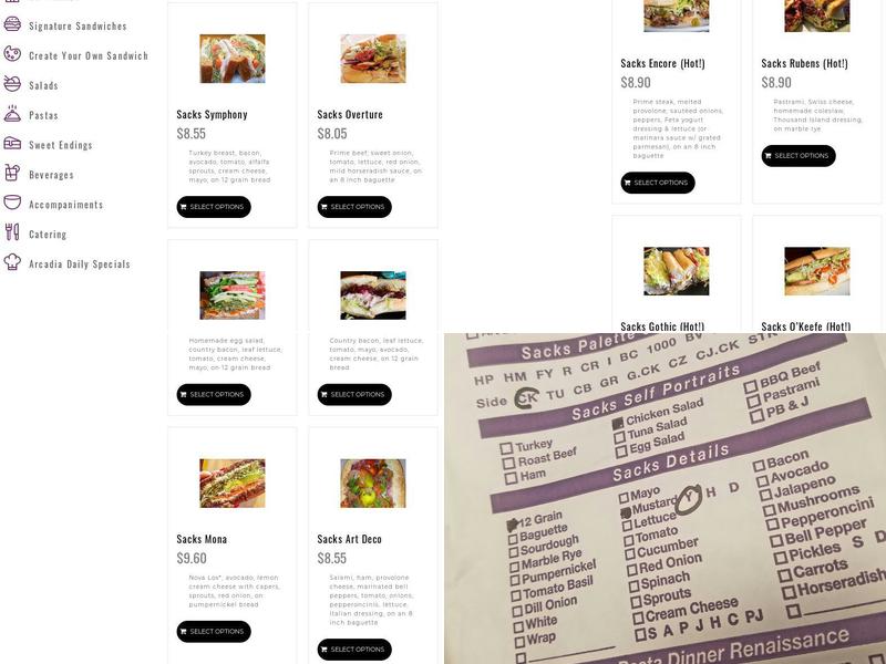 Sacks Arcadia Menu