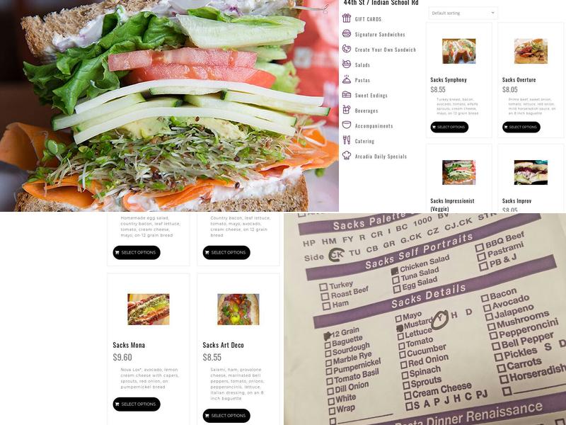 Sacks Arcadia Menu