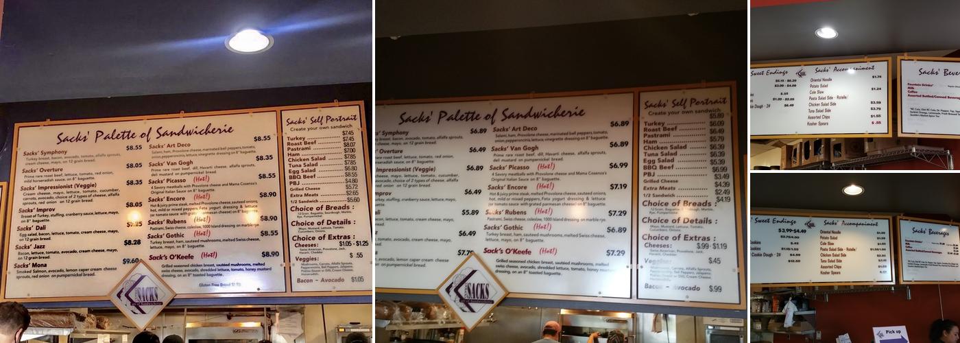 Sacks Sandwiches Phoenix Menu