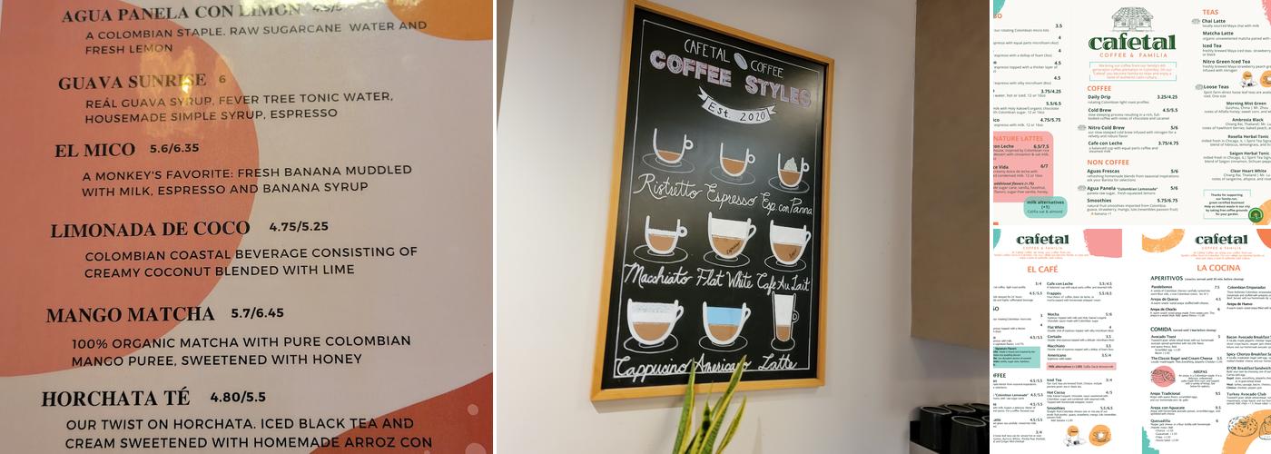Cafetal Coffee Menu