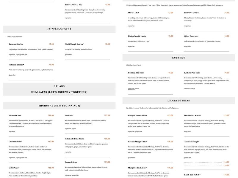 The Dhaba Menu
