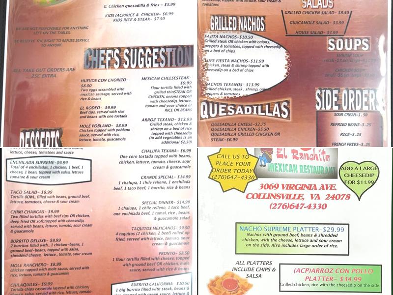 El Ranchito Menu