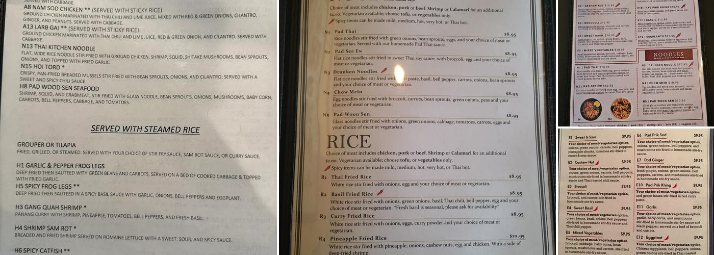 Pad Thai Kitchen Menu