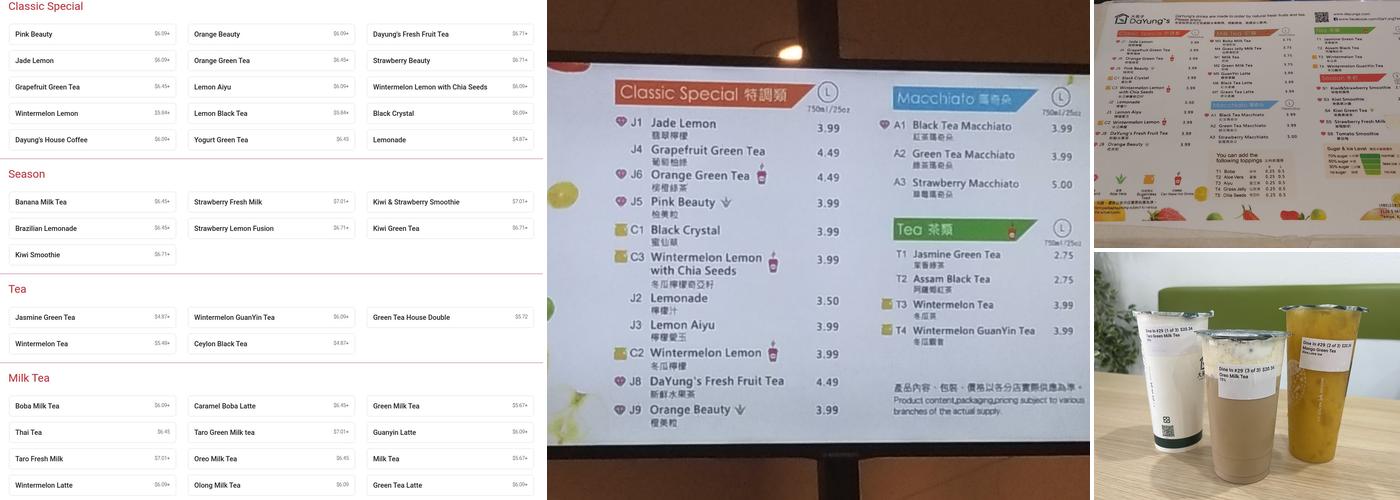 DaYung's Tea -Tempe Menu