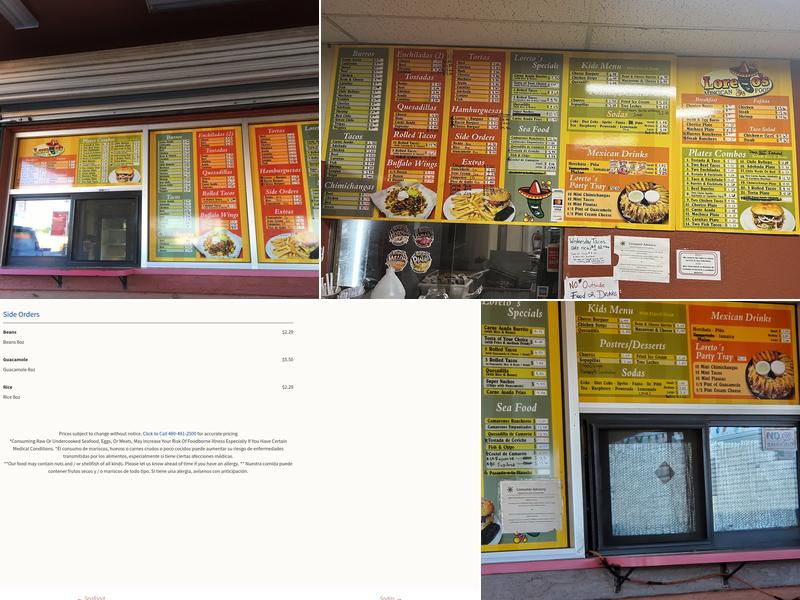 Loreto's Mexican Food Menu