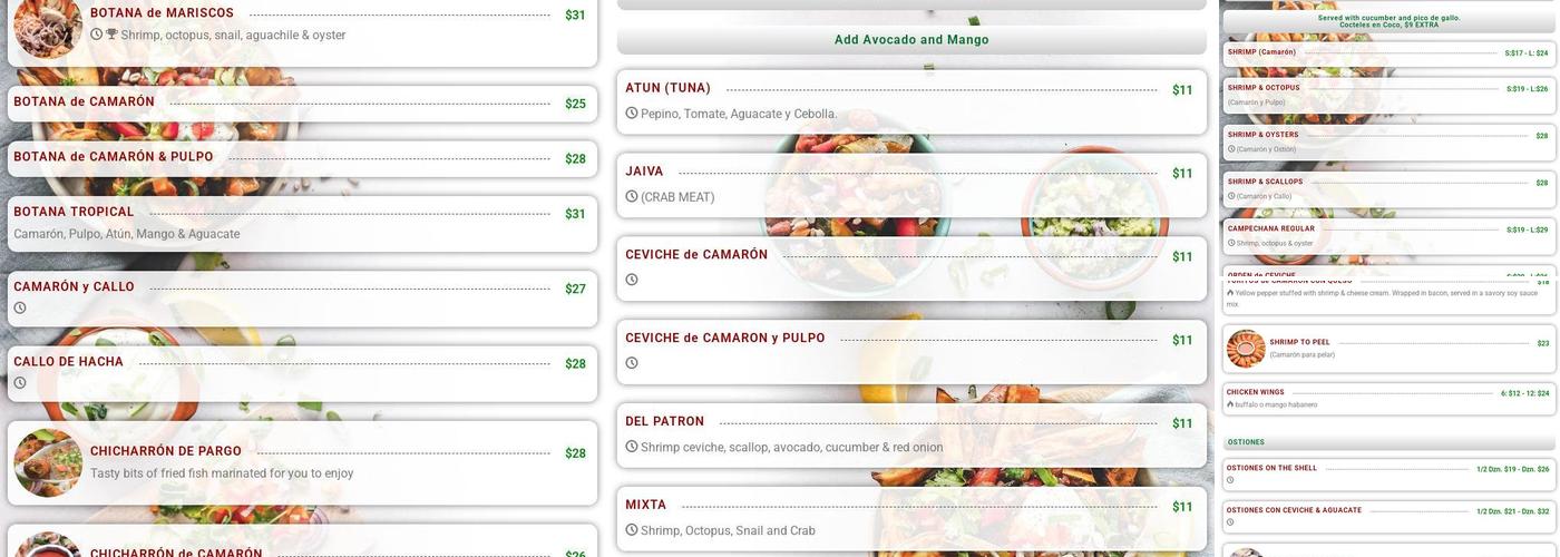 Mariscos Sinaloa Menu