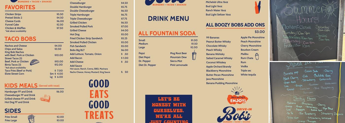 Bob's Drive In Menu