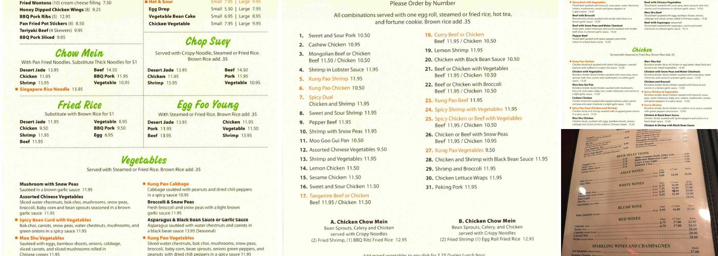 Desert Jade Restaurant Menu