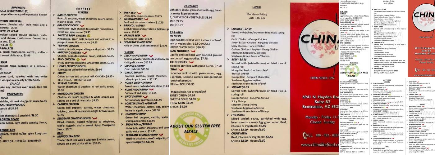 China Lite Menu