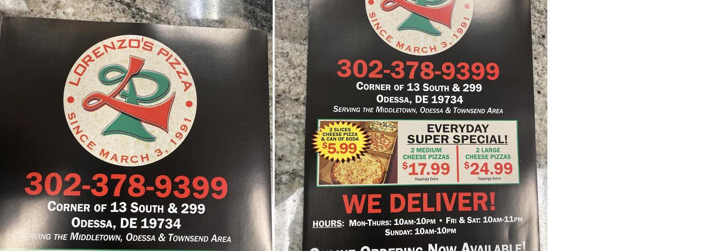 Lorenzo's Pizza Menu