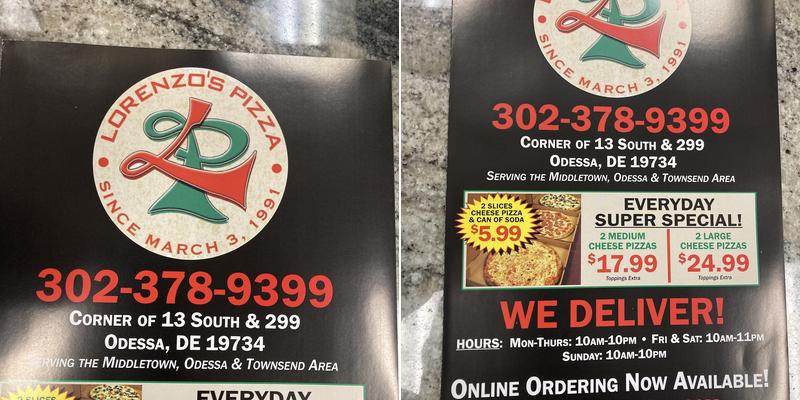 Lorenzo's Pizza Menu