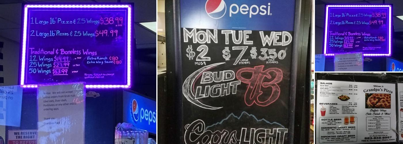 Grandpa's Pizza Menu