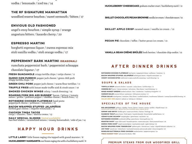 Roaring Fork Menu