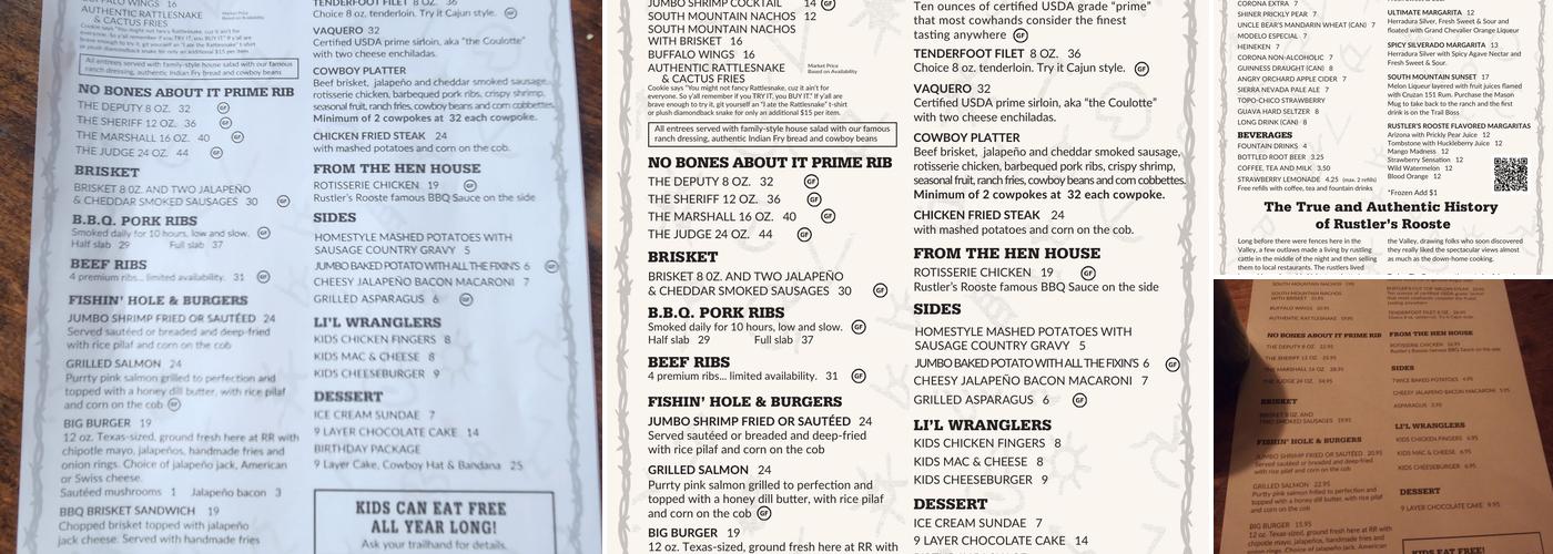 Rustler’s Rooste Menu