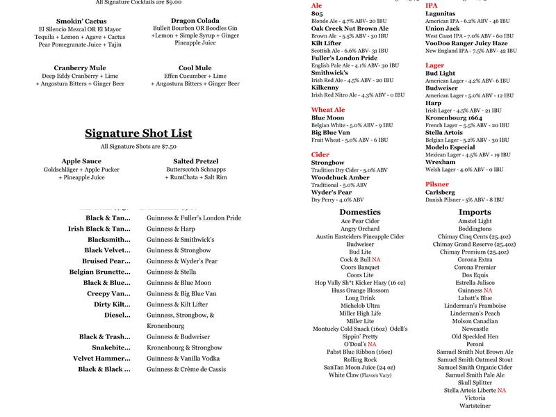 George and Dragon English Pub Menu