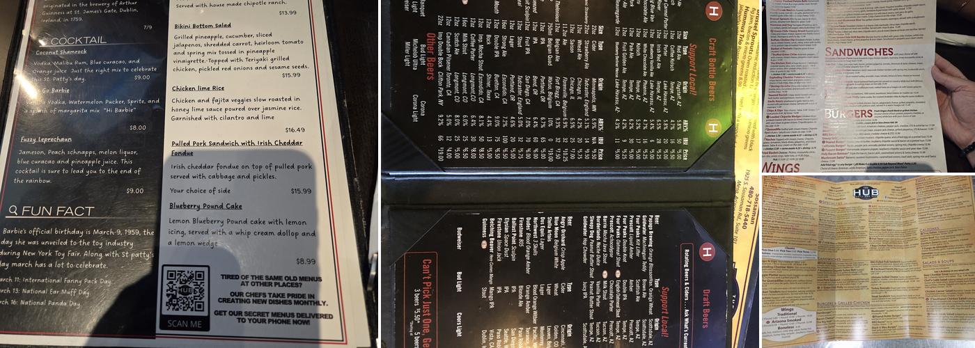 The HUB Grill and Bar Menu