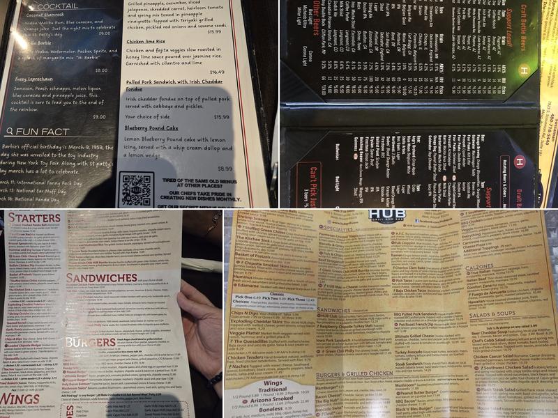 The HUB Grill and Bar Menu