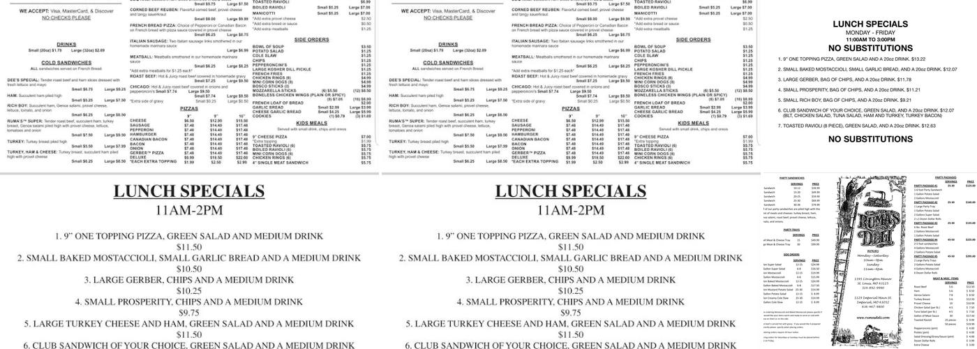 Ruma's Deli Menu