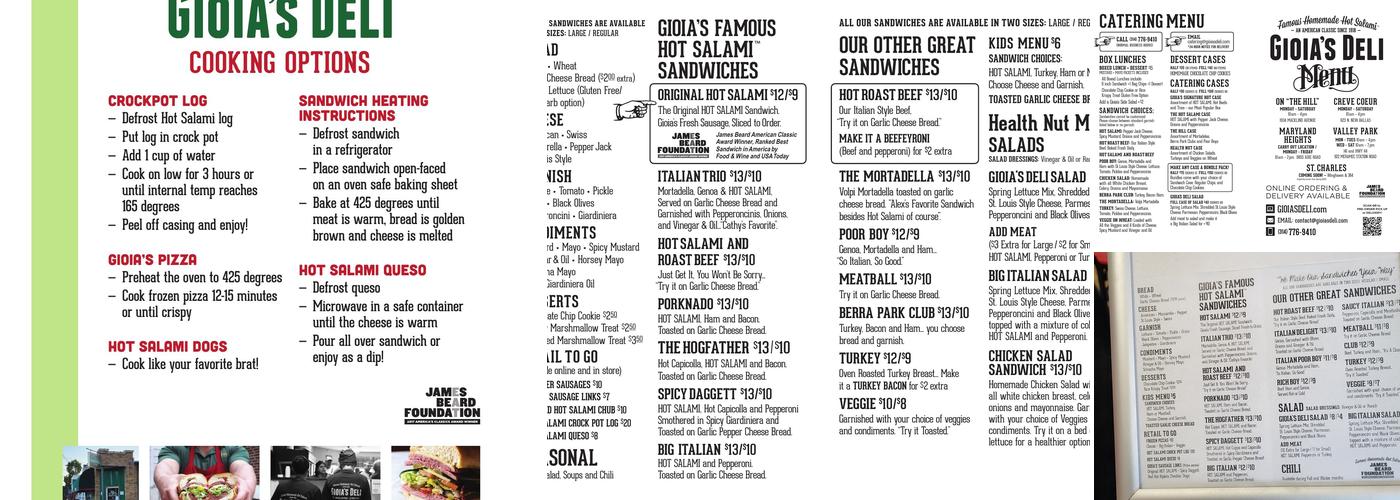 Gioia's Deli on The Hill since 1918 Menu