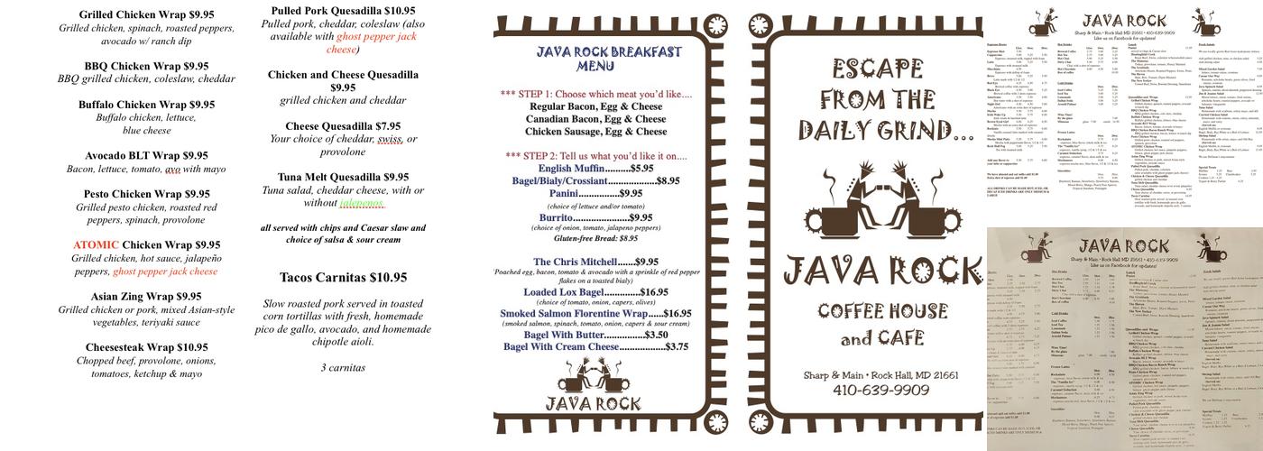 Java Rock Coffee House & Cafe Menu