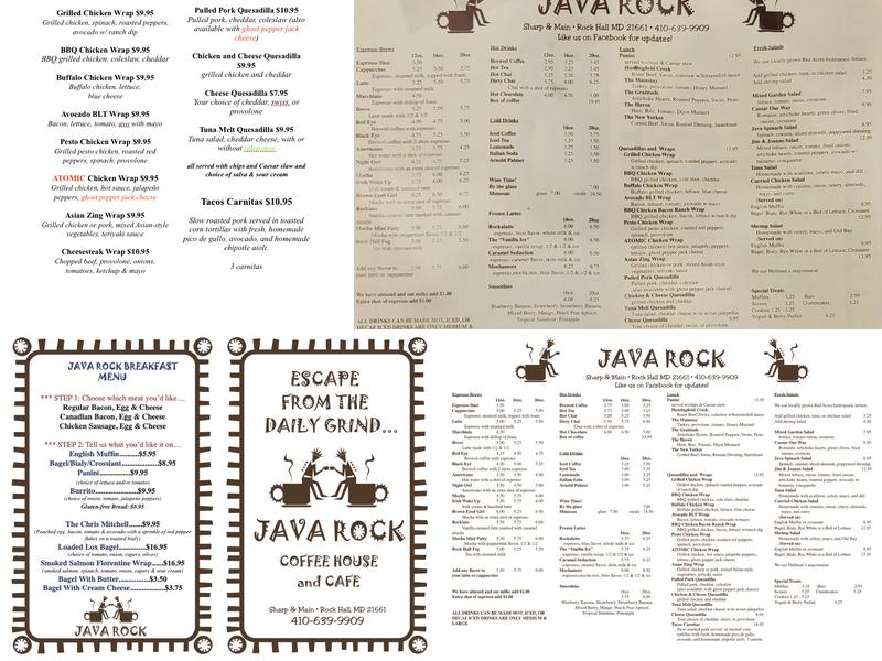 Java Rock Coffee House & Cafe Menu