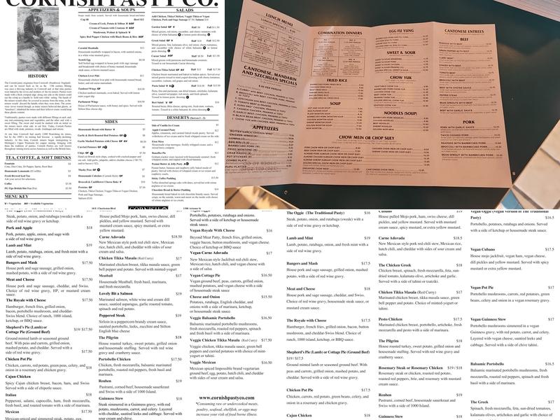 Cornish Pasty Co Menu