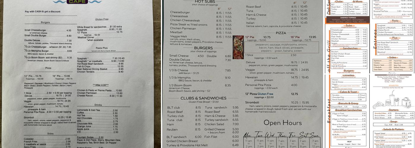 Rock City Cafe (formerly Pasta Plus) Menu