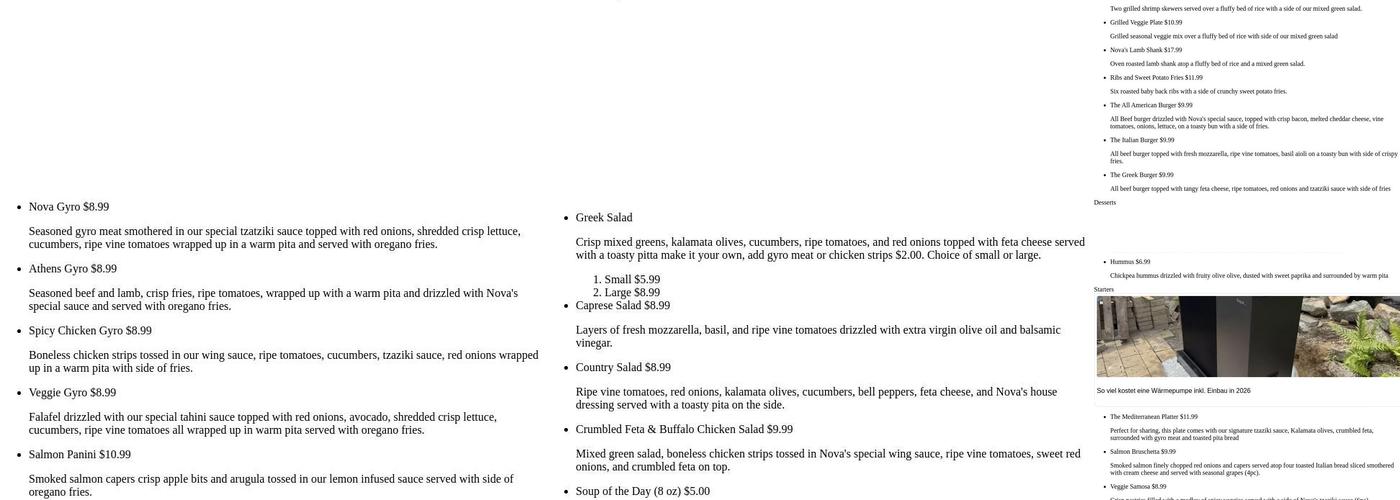 Cafe Nova Menu