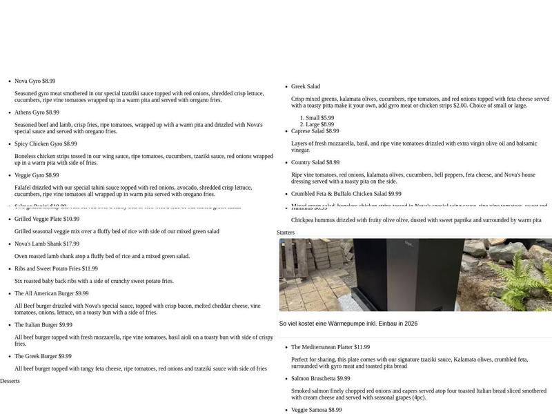 Cafe Nova Menu