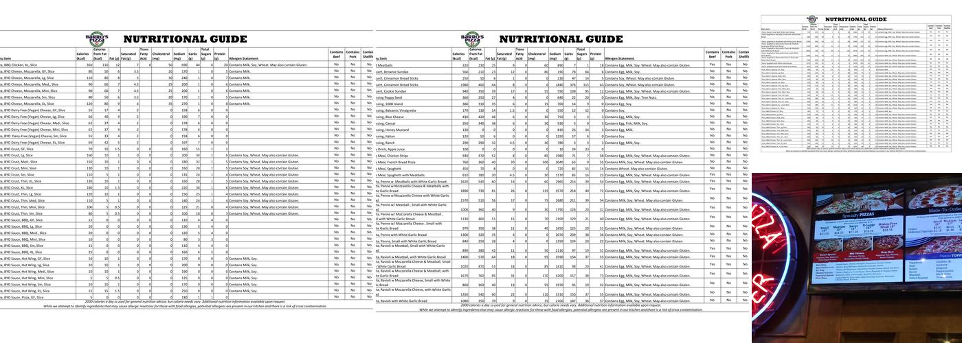 Barro's Pizza Menu