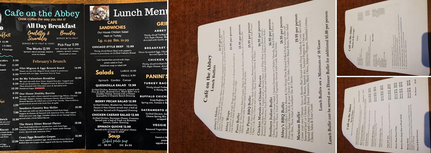 Café on the Abbey Menu