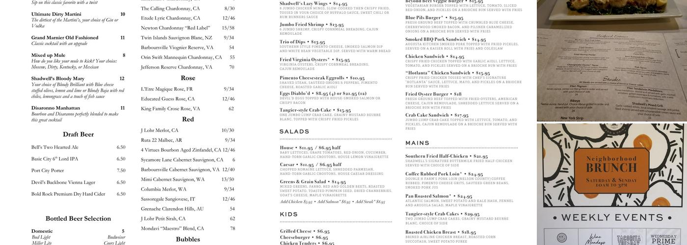 Shadwells Restaurant Menu
