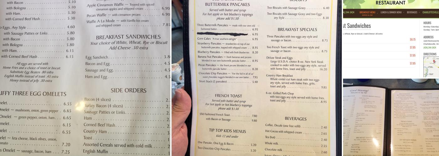 Tip Top Restaurant Menu