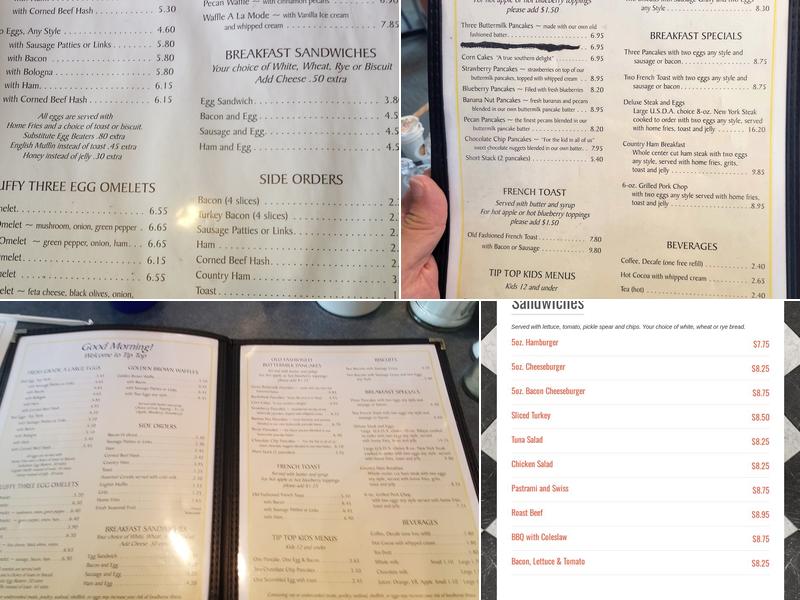 Tip Top Restaurant Menu