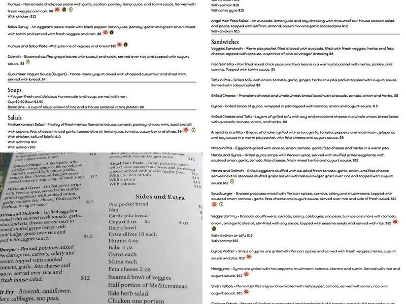 Persian Garden Cafe Menu