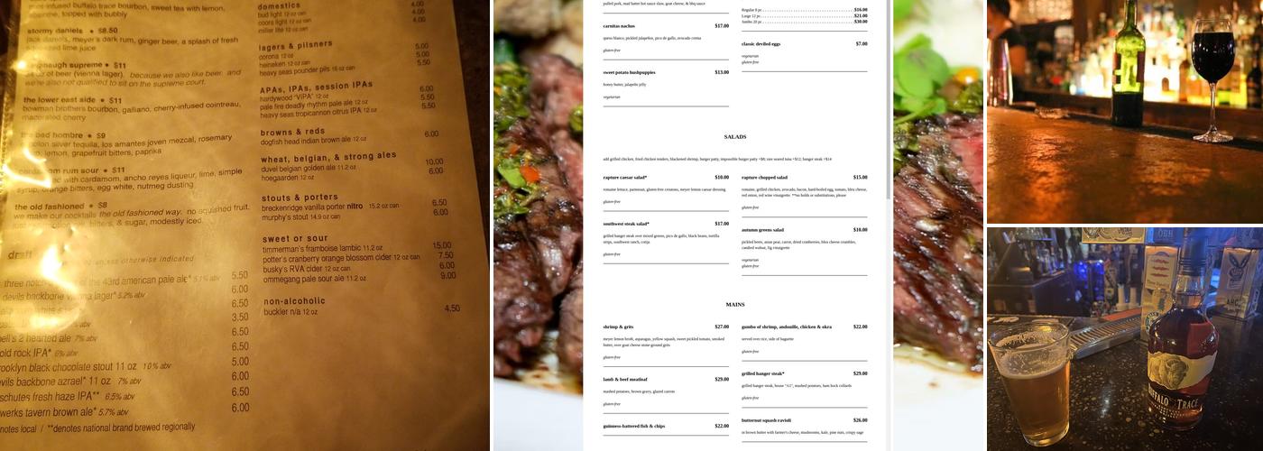 Rapture Restaurant Menu