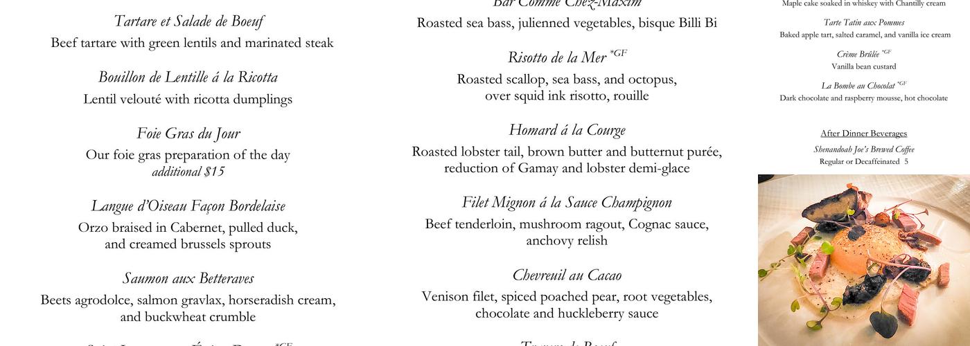 Fleurie Restaurant Menu
